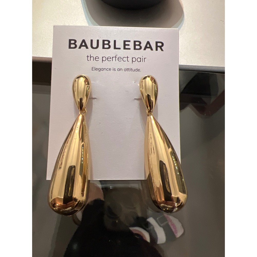 BaubleBar Gold Teardrop Dangle Earrings High Polish Statement‎ Drop Earrings NEW